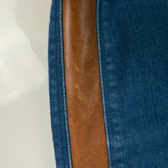 7 FOR ALL MANKIND  Mid-Rise Skinny Jeans Brown Faux-Leather Tuxedo Stripe Sz 28 - Picture 10 of 10